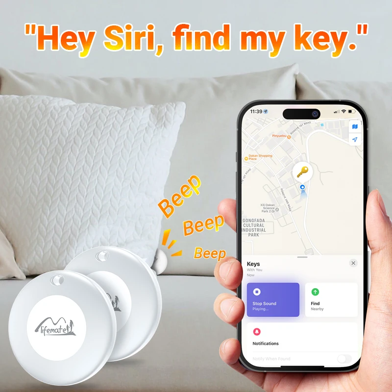 Smart Tracker Key Item Finder MFi Certified Bluetooth GPS Cat Dog Locator Tracker Anti-loss Device For Apple Find My APP