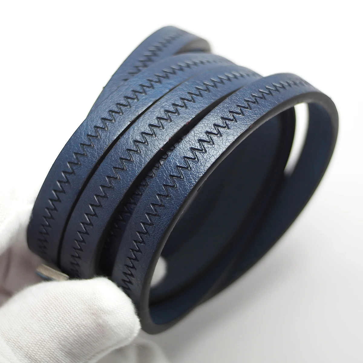 46inch Dark Blue Embossed Ripple Leather Cord,Braided Leather Strip,Three-Dimensional Texture Bracelet Making,Vintage Craft Cord