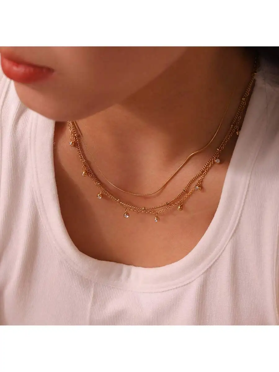 

Layered Chain Necklace With Crystal Beads And Pendants For Women