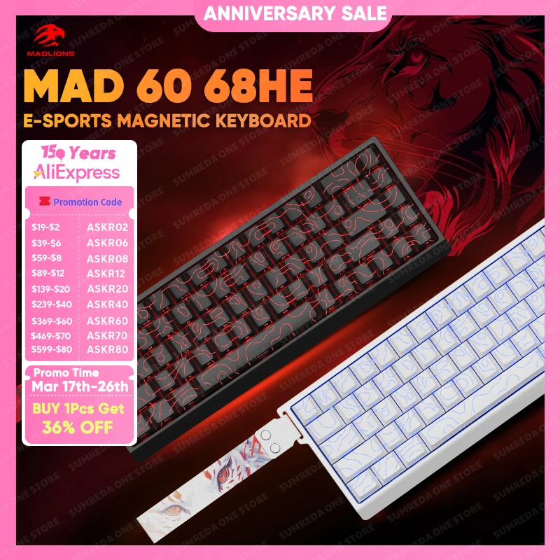 Madlions Mad 60he Mad 68he 68Pro Wired Mechanical Keyboard Gaming Magnetic Switch RT 0.01mm 8K Polling Rate RGB Hotswap Keyboard