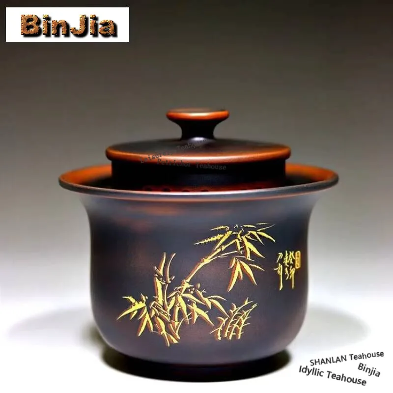 

180Ml Qinzhou Nixing Pottery Handheld Cover Bowl Masters Handmade Bamboo Gaiwan Portable Chinese Tea Maker Pot Kung Fu Teaset