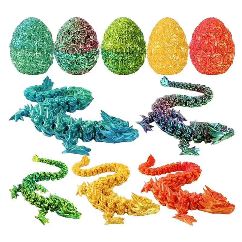 3D Printed Dragon In Egg Articulated Dragon Easter Basket Stuffers Full Crystal Dragon With Flexible Joints Fidget Toy For Kids