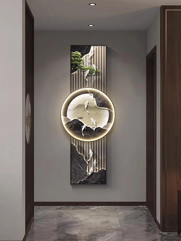 Modern light luxury entrance decoration painting, nine fish picture, entrance welcome door, corridor lighting, mural lights