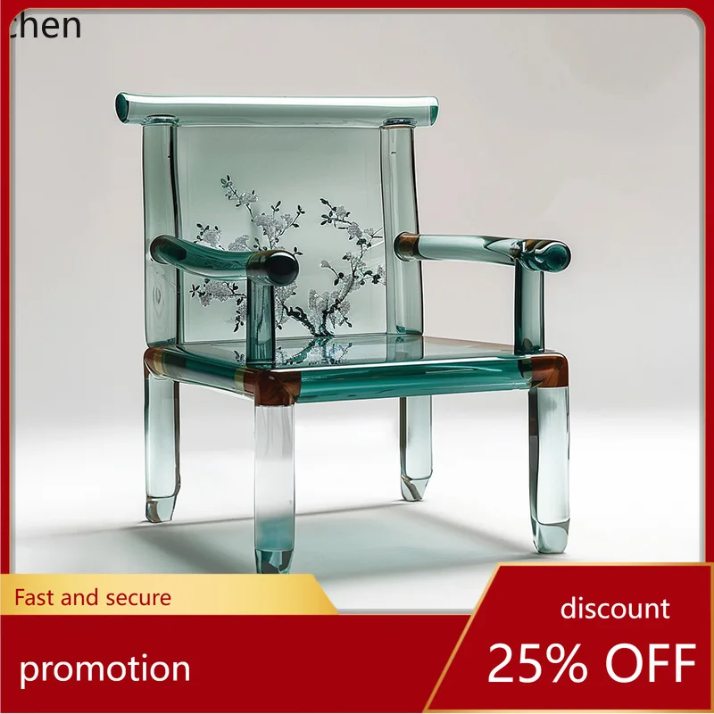 

HXL Chinese Style New Chinese Chair Zen Master Chair Transparent Resin Tea Table Official Hat Armrest Taishi Chair Art