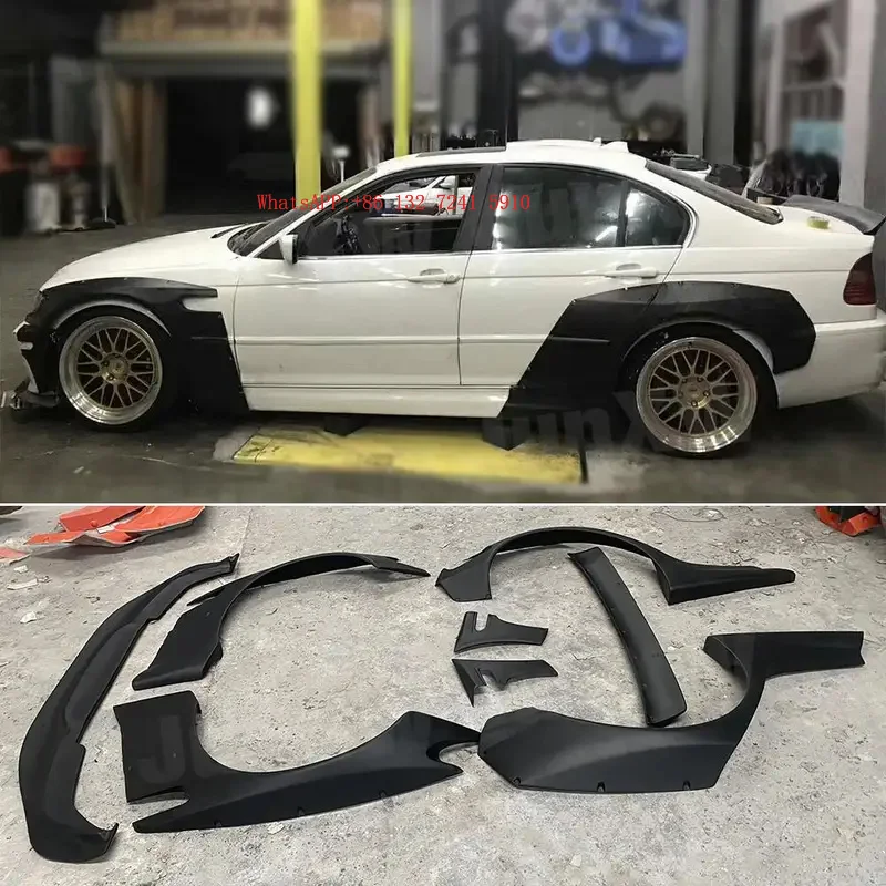 Car Wide Accessories For  E46 FRP Fiber Glass Bodykit Cover Front Lip Rear Fender Trunk Spoiler Rocket Bunny Parts
