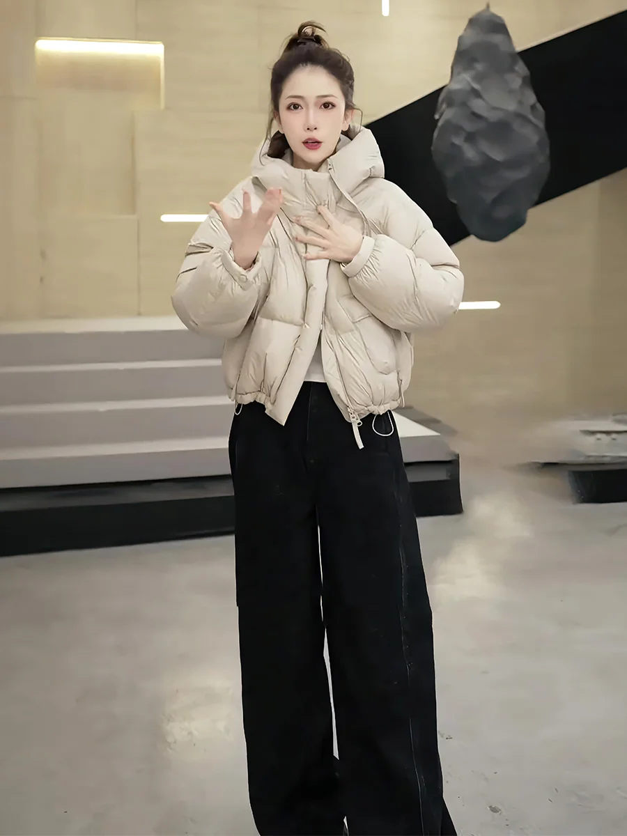 

Women's ort White Du down Jaet Winter Warm Coat Trendy Hat Design Thiened Commute Sle Color Pure Color