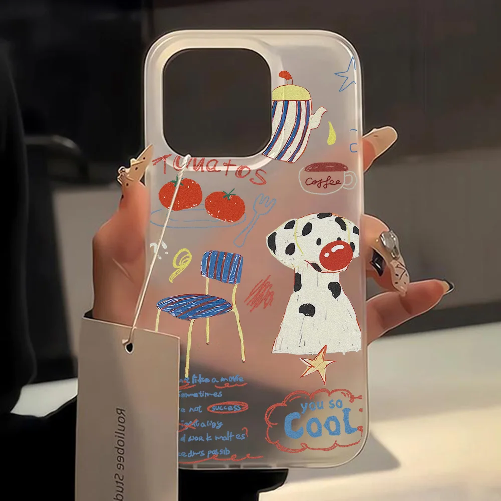 한국어 Ins 귀여운 물고기 전화 케이스 iPhone 13 16 15 11 12 14 Pro Max Plus 12 13 미니 매트 반투명 충격 방지 소프트 커버