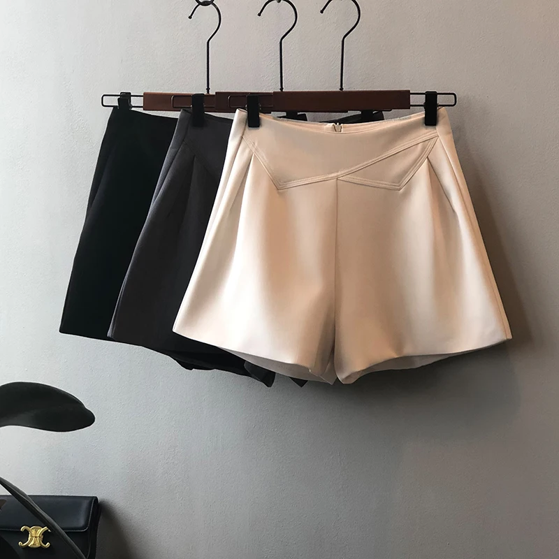 

Temperament Suit Shorts Women's 2022 Summer New Korean version Solid Zipper High Quality Design Sense Short A-line Wide-leg Pant