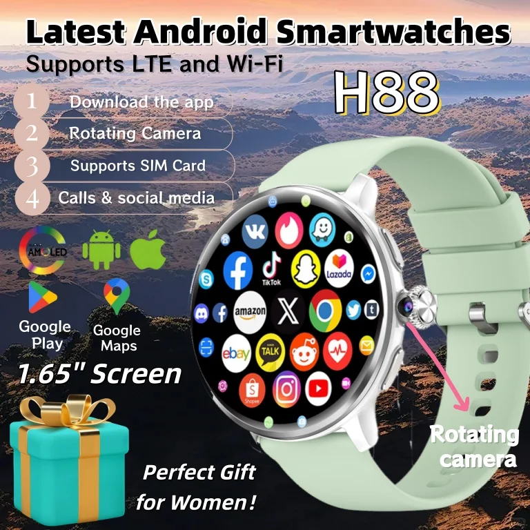 

Women Smart Watch 4G/5G SIM Card 1.65''AMOLED 480*480 950mAh Video Call WIFI GPS Dual System Large Memory Google Play Maps Lady