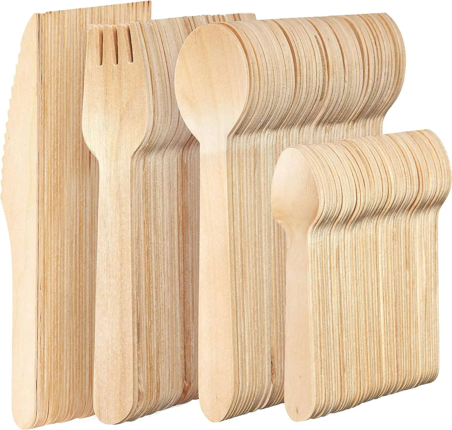 100% 16cm Natural Disposable Wooden Cutlery Set Forks  knife Spoons Dessert Recyclable Compostable Silverware Biodegradable