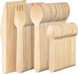 100% 16cm Natural Disposable Wooden Cutlery Set Forks  knife Spoons Dessert Recyclable Compostable Silverware Biodegradable