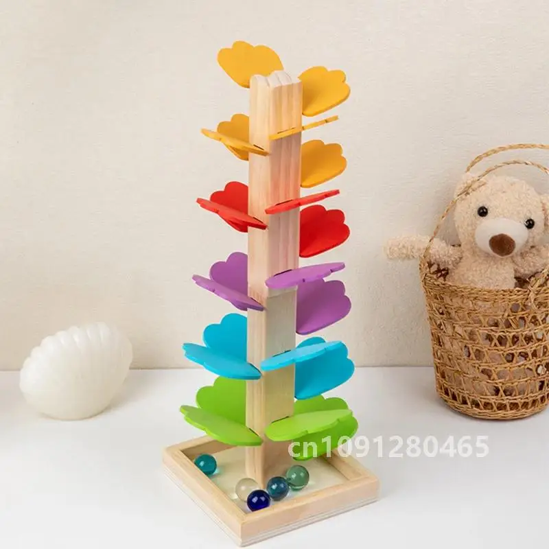 Colorful Wooden Tree Marble Ball Run Track Game Building Blocks Montessori Creative Funny Puzzles Toy Gift for Kid Toddler