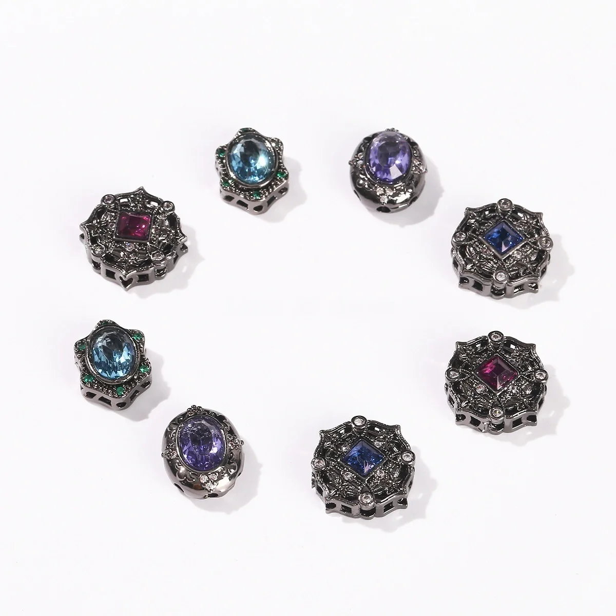 7 Pieces Copper Plated Gun Black Inlaid Zircon Cat's Eye Oval Bead DIY Bracelet Bracelet Necklace Accessories Jewelry Material