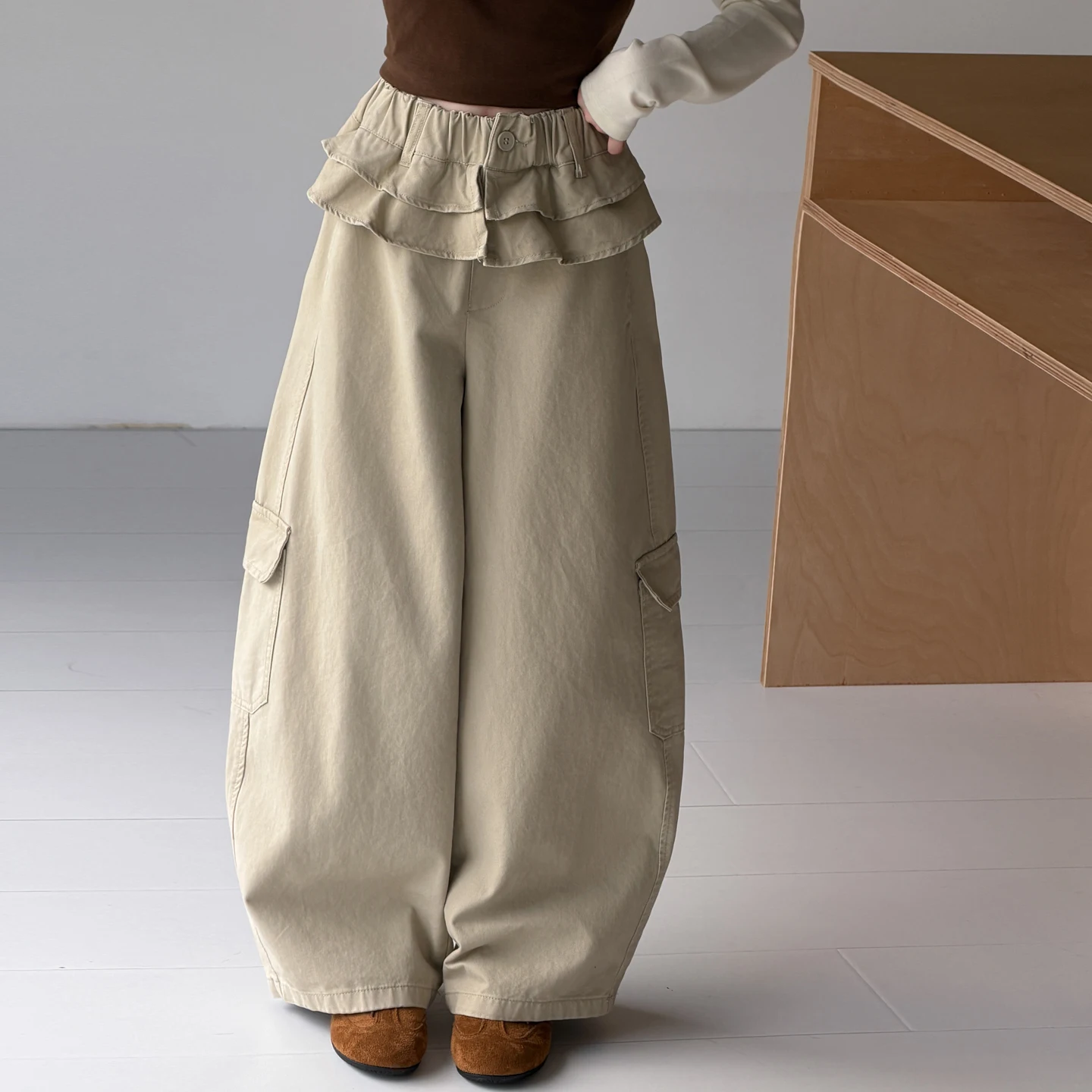 autumn 4 6 8 10 12 14 teenager girls pants kids girl Lotus leaf edge waist wide-leg britches children kids clothes trousers