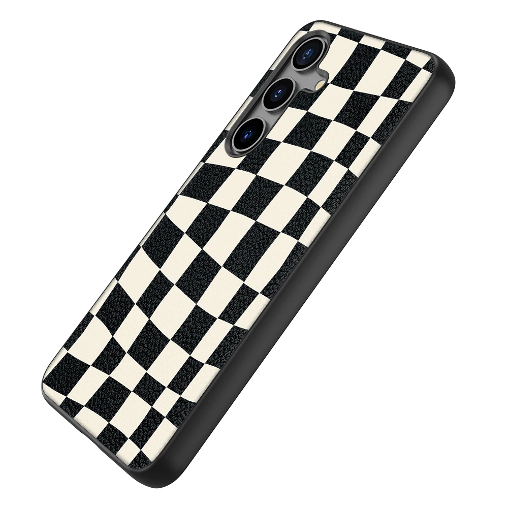 Back Cover Leather Case for Samsung Galaxy S20 S21 S22 S23 S24 Plus Ultra FE Fan Edition 5G Hight Quality Square Stripe Print