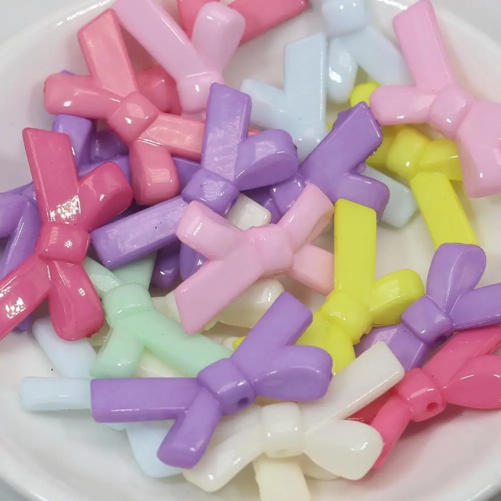 50 Mixed Colour Transparent Acrylic Bowknot Bow Tie Beads 34X20mm