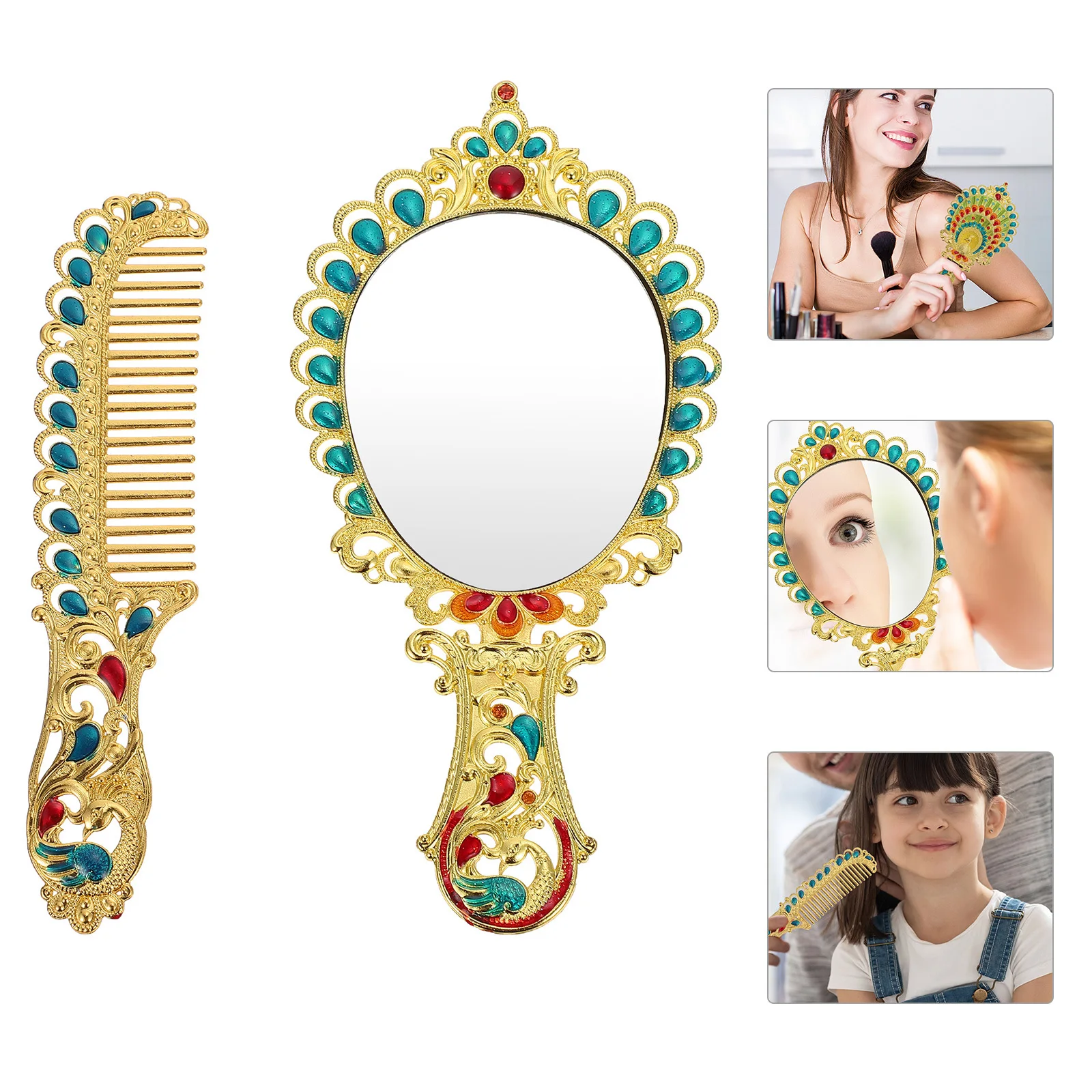 

1Set Small Handle Mirror with Comb Portable Mini Mirror for Women Durable and Long Lasting Makeup Tool Makeup Tool