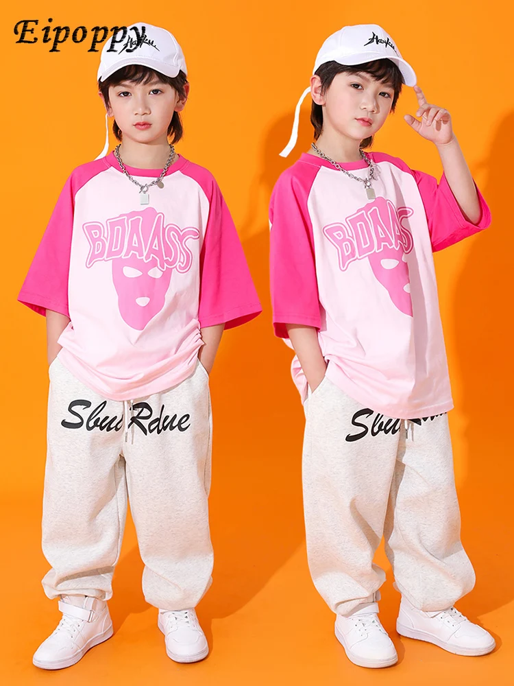 زي أطفال مقلي بأكمام قصيرة ، ملابس هيب هوب عصرية ، ملابس أنيقة للأولاد