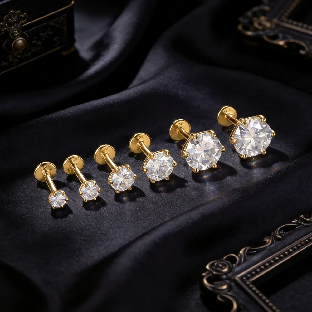AIDE 925 Sterling Silber 1 Stück Sechsklauen Funkelnder Moissanit Damen Multi-Größen Flacher Rücken Knorpelpiercing Hochzeits-Brautgeschenk – Detail 18