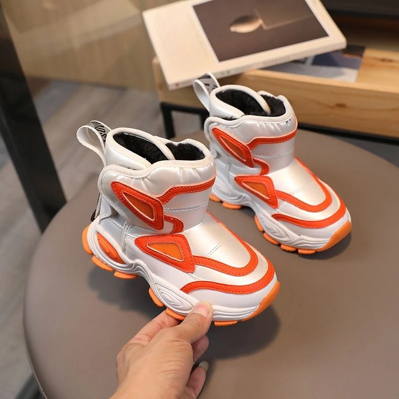 Winter Kids Snow Boots Boys Warm Fleece Lined Thick Waterproof Anti Slip Cartoon Design Outdoor Shoes for Toddler Baby