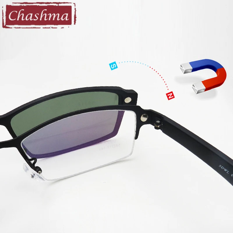 Chashma Prescription Glasses Frame Men Sunglasses Clips Lenses Magnet Eyewear for Recipe Half Frame 2 Clips Spectacles