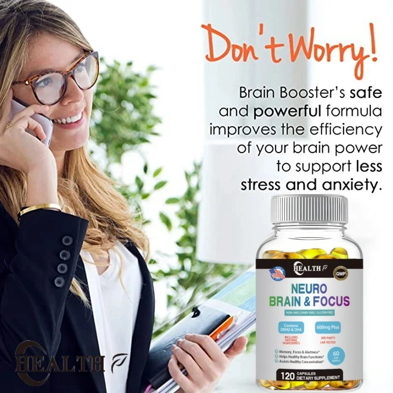 HEALTH Brain Supplement for Memory and Focus - Nootropic Booster - Brain Support Concentration and Brain Fog - Mood Boost