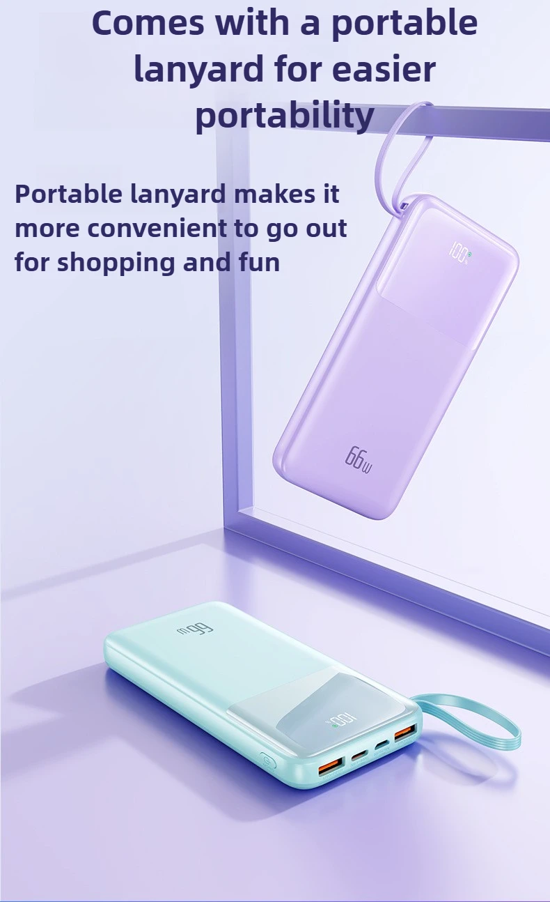 Hochwertige mobile Powerbank mit 10.000 mAh und integriertem 66-W-Schnellladekabel für Apple für Xiaomi für Huawei