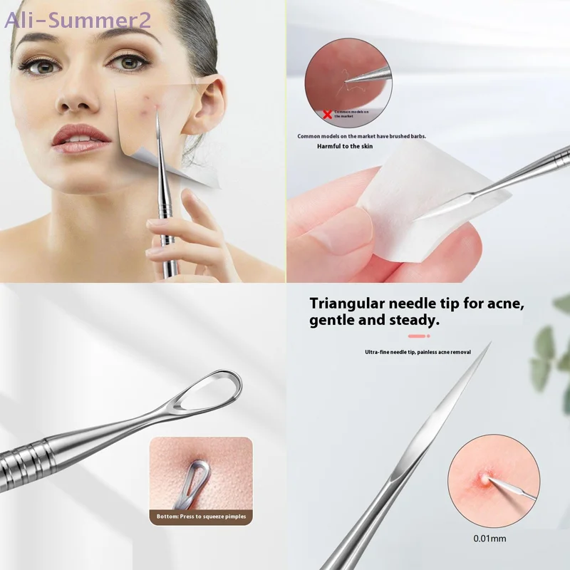 {MX} Clip de espinillas y espinillas ultrafinas, acero inoxidable, partículas de grasa para acné, elimina la aguja, herramientas de limpieza de belleza facial
