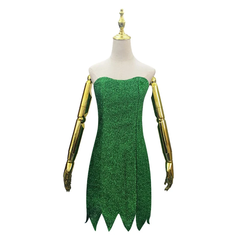 Anime Elf Cosplay Costume Tinker Bell Women Sexy Green Tube Dress Wig Tinker Bell Halloween Carnival Party Role Playing Clothing