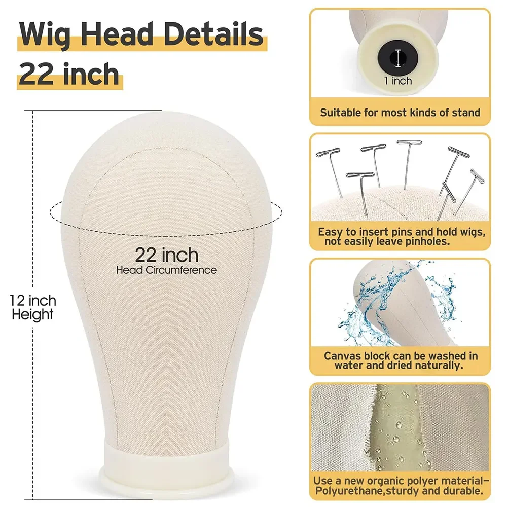 21-24 Inch Canvas Wig Head, Wig Tripod Stand with Head for Wigs Making Display, Mannequin Head Set with Wig Caps, C Needles