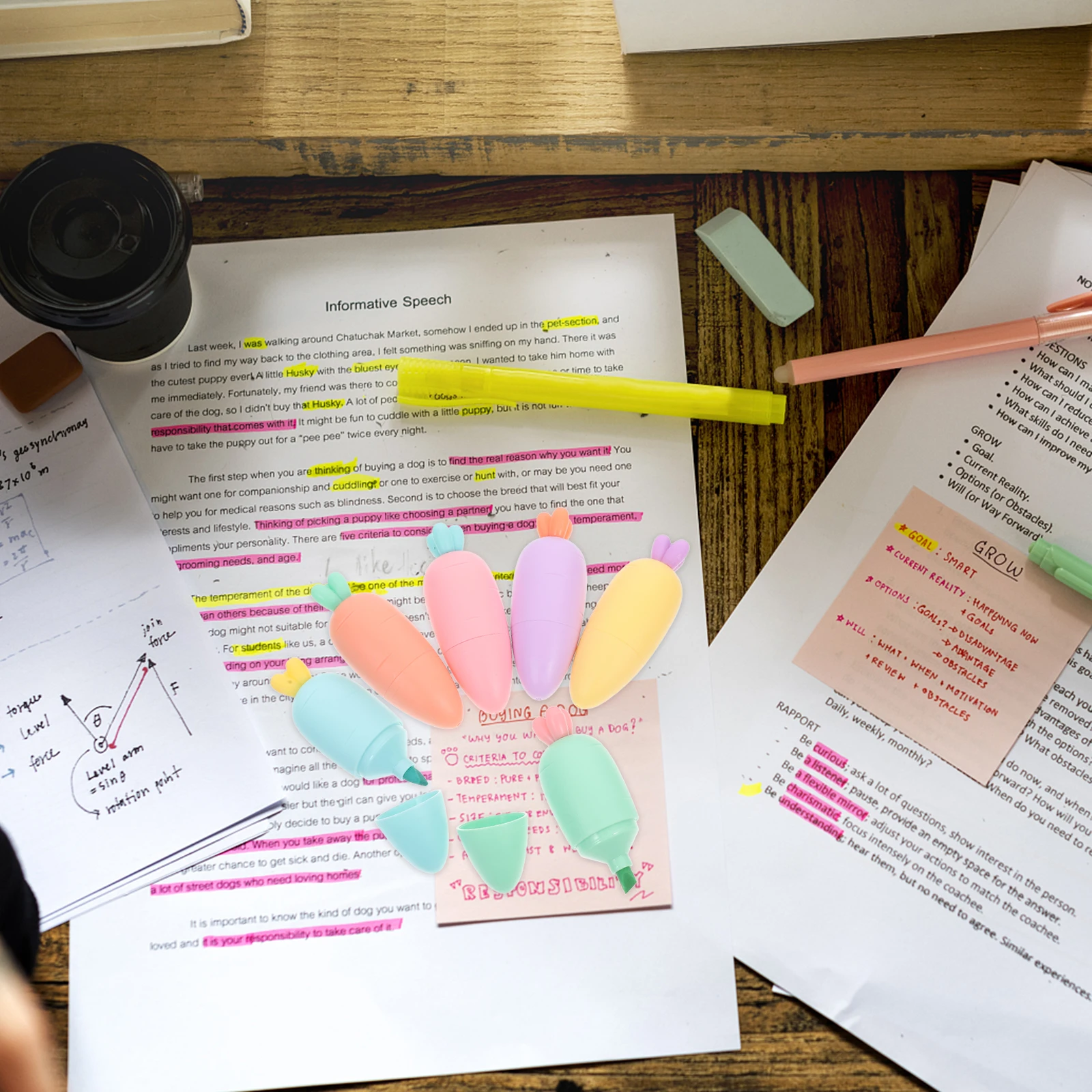 

6Pcs Kids Highlighters Cute Carrot Design Fluorescent Marker Pens Pastel Neon Colors Chisel Tip for School Supplies Office