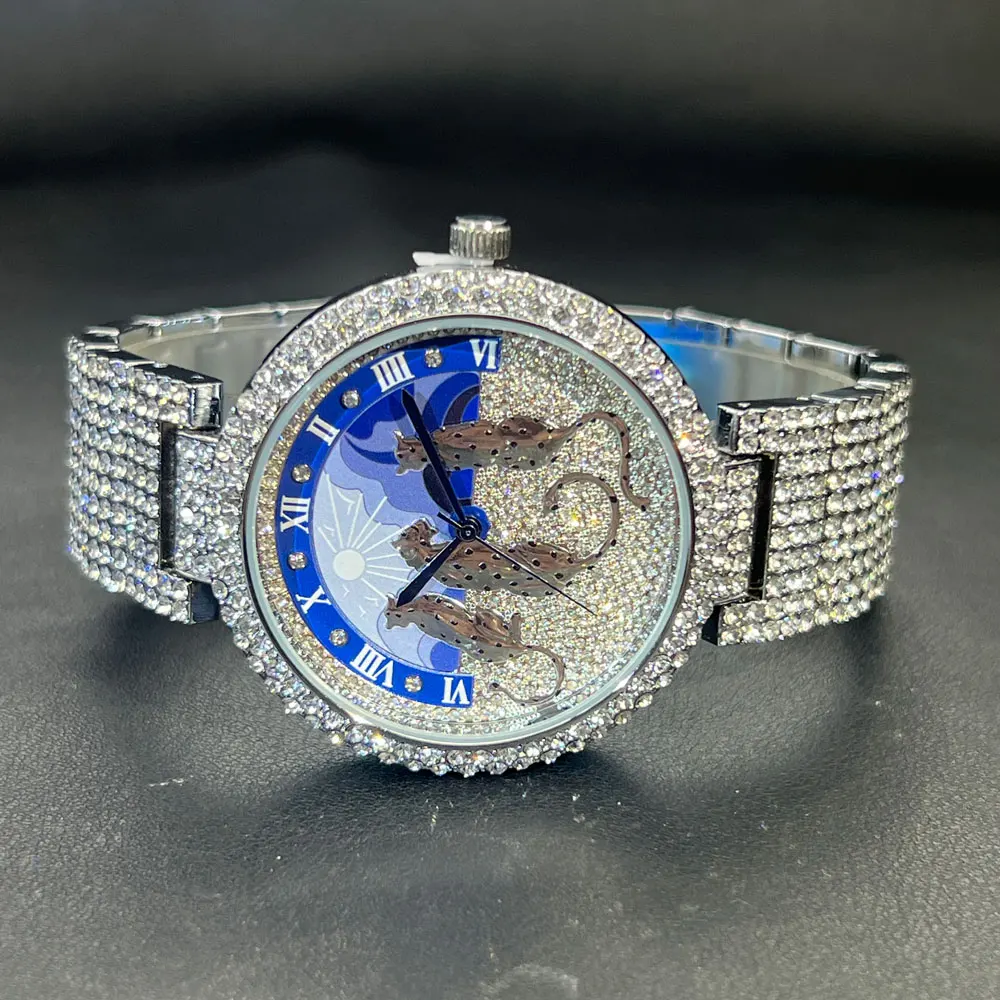 

MISSFOX голова леопарда женские часы с бриллиантами кварцевые модные индивидуальные женские украшения гепард темперамент часы-браслет