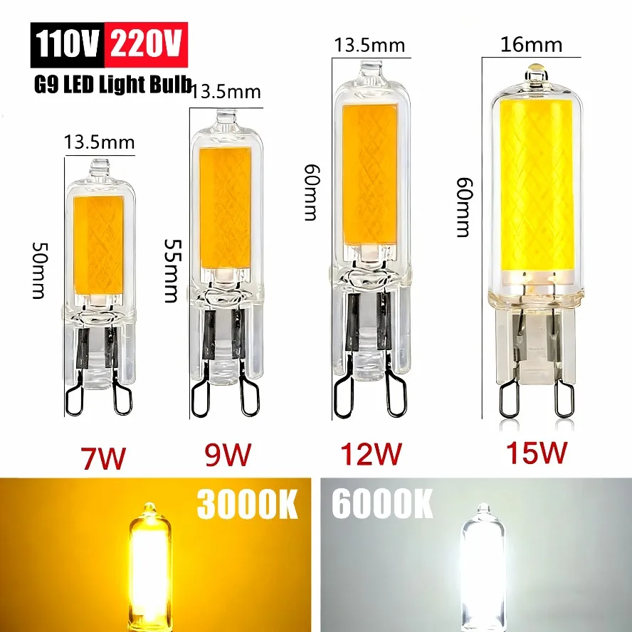 10PCS 5PCS G9 LED Light Bulb 12W 15W AC110V 220V Super Bright Glass Lamp Constant Power Light LED Lighting G9 COB Bulbs Lighting