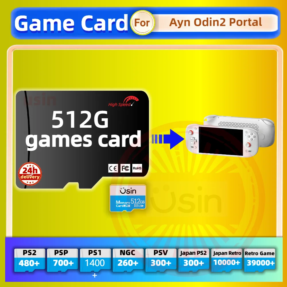 Game Card For Ayn Odin2 Portal Odin Retro Classic Games PS2 PSP Android Handheld Gaming Console Gaming Memory TF SD H-Speed 512G