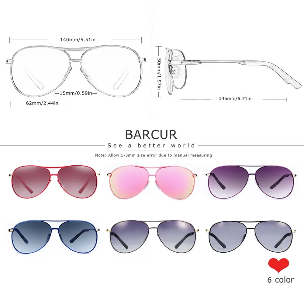 BARCUR Design Sunglasses Women Polarized Gradient Lens Sun Glasses for Men Pilot Eyewear Accessory Gafas Oculos De Sol