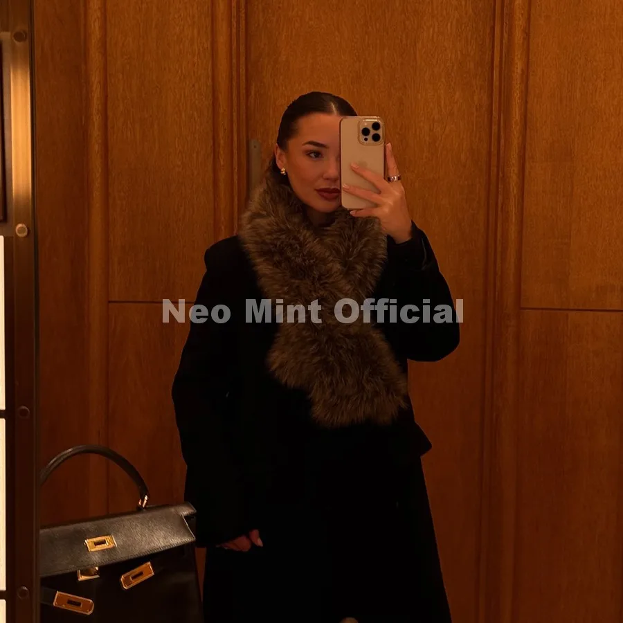 Neo Mint Luxury Brand Designer Brown Gradient Faux Fur Stole Scarf Women 2026 Winter Windproof Fuzzy Neck Warmer Fox Fur Scarves
