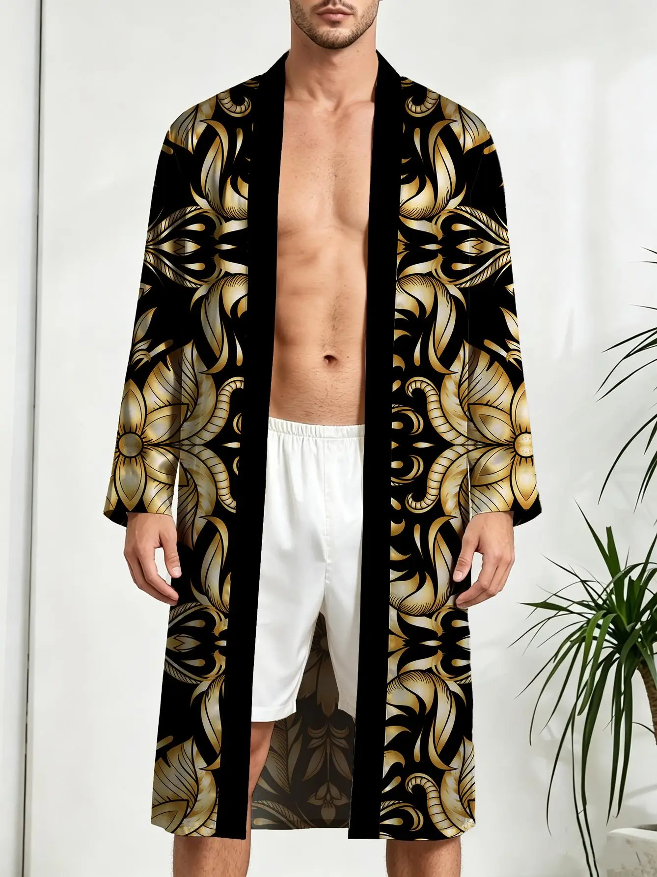 1pcs Men's Robes 2026 Spring/Summer 3D Printed sleepwear Bathrobe men Bathrobe man Polyester Long Nightgown Breathable Robe man