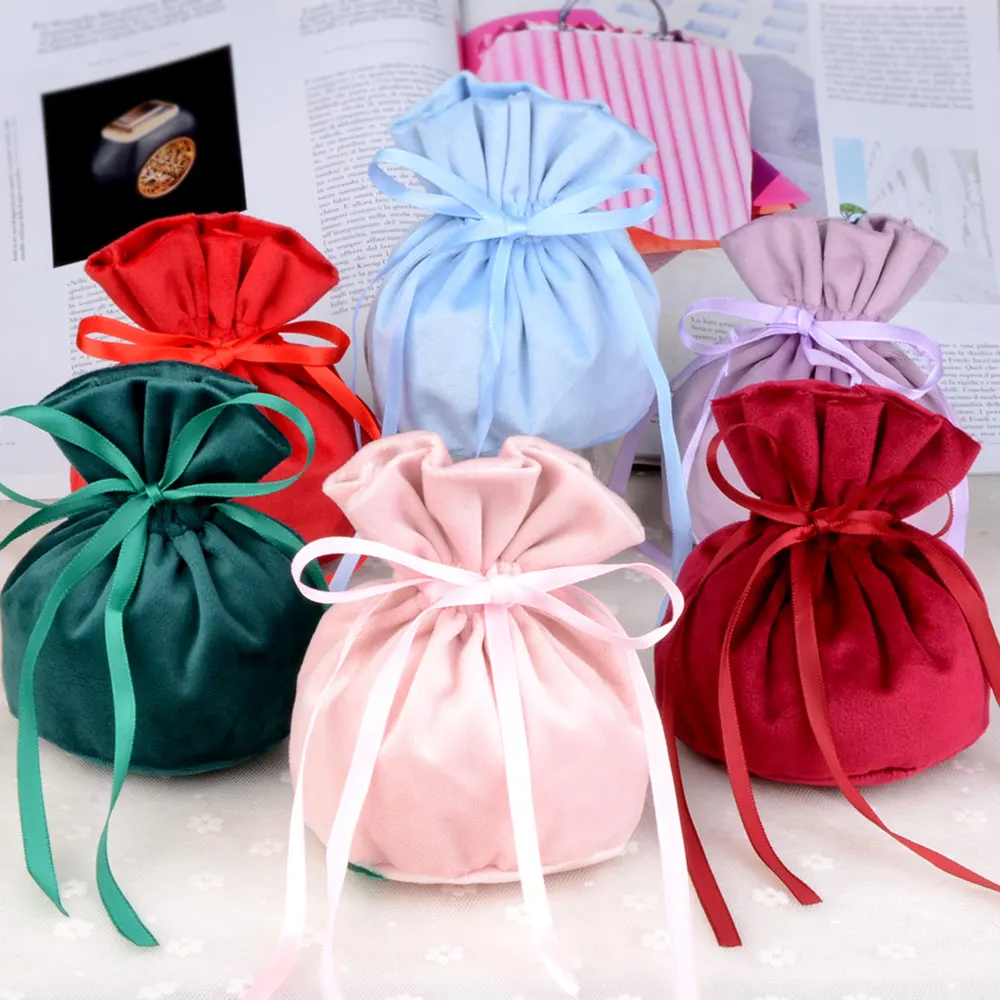 5pcs 10x13.5cm Luxury Soft Velvet Gift Bags Wedding Decoration Party Present Jewelry Packaging Bags with Drawable Bow Ribbon