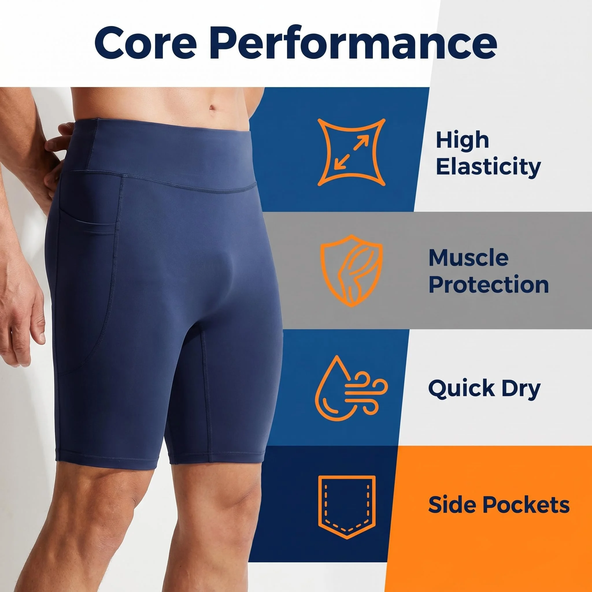Men High Waist Thin Compression Shorts Quick Dry Breathable Base Layer Under Shorts Sports Running Fitness Tight Bottoms