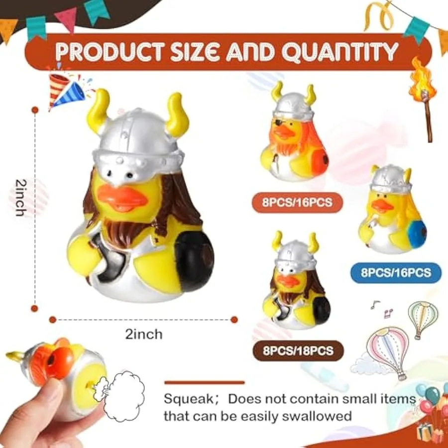 DEEKIN 50 Pcs Assorted Rubber Ducks Viking Rubber Ducks 2 Inch Rubber Duckies for Medieval Themed Party Supplies Baby Bath Toys