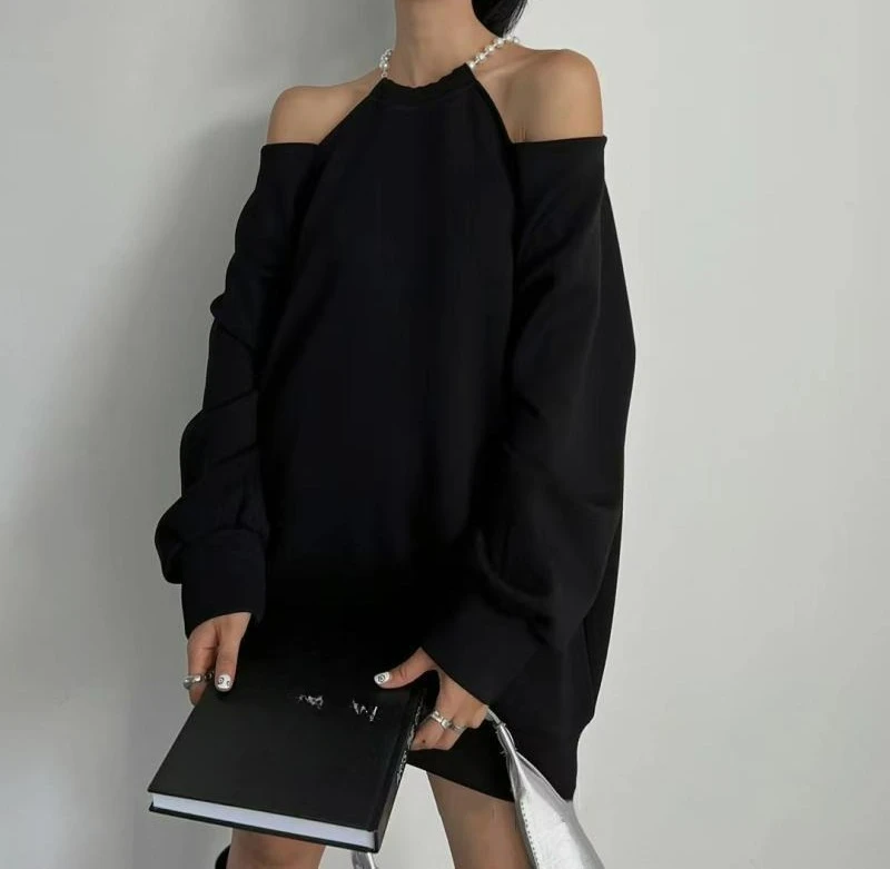

Design Chain Off-the-shoulder Long-sleeved Sweater Women's Autumn Long Loose Casual Dress