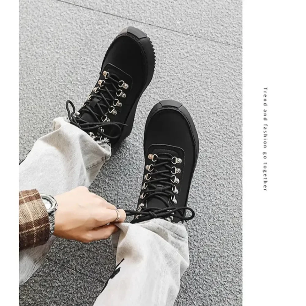 Nouveau printemps automne haute qualité hommes mi-mollet chaussures à lacets Style de rue hommes européens bout rond chaussures hautes chaussures d'entraînement