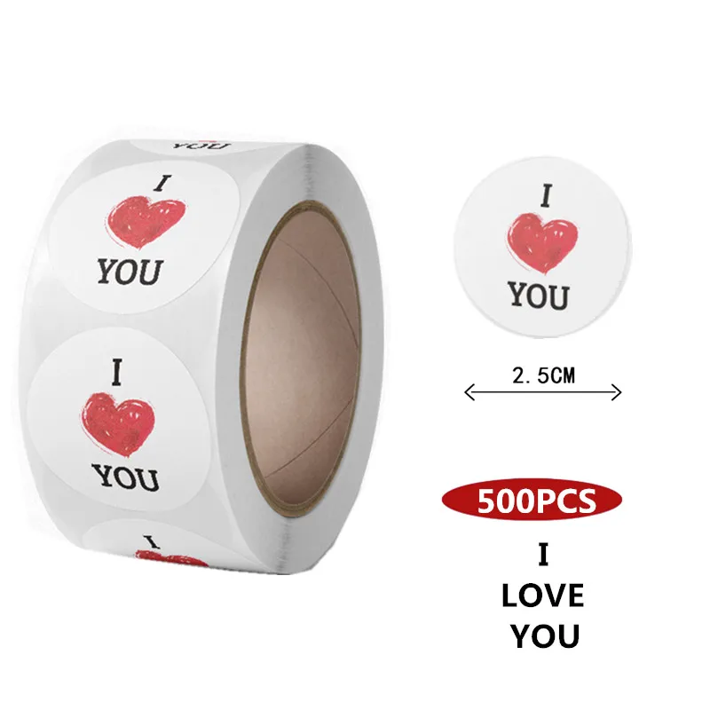 Exquisite Round I Love You Stickers 1'' 500pcs for Valentine's Day Wedding Engagement Lover Romantic Gifts Decor Sealing Labels