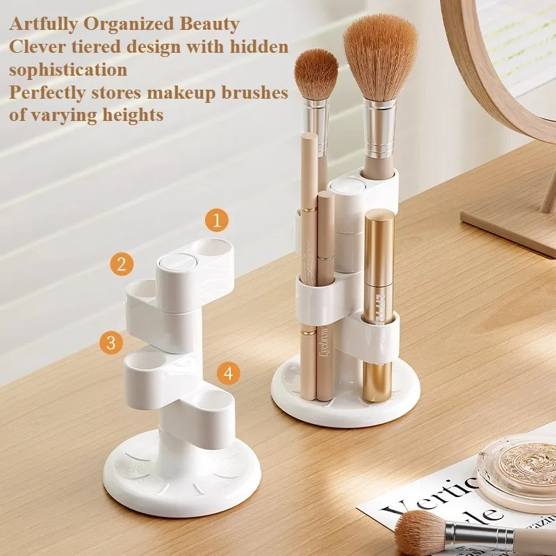 デスクトップ回転式メイクブラシホルダー デスクトップグリッド収納 ドレッサー ブラッシュブラシ ルースパウダーブラシ アイブロウペンシル アイライナーシェルフ