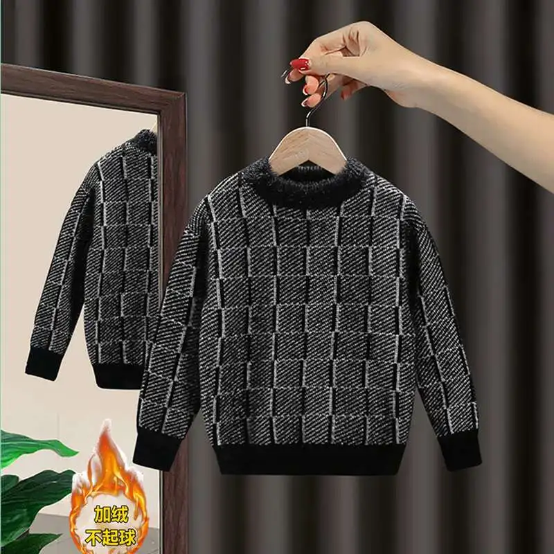 

Sweet Warm Thicken Plus Velvet Winter Knitting Children's Clothing Boys Sweater Cotton Outwear Tops 2025