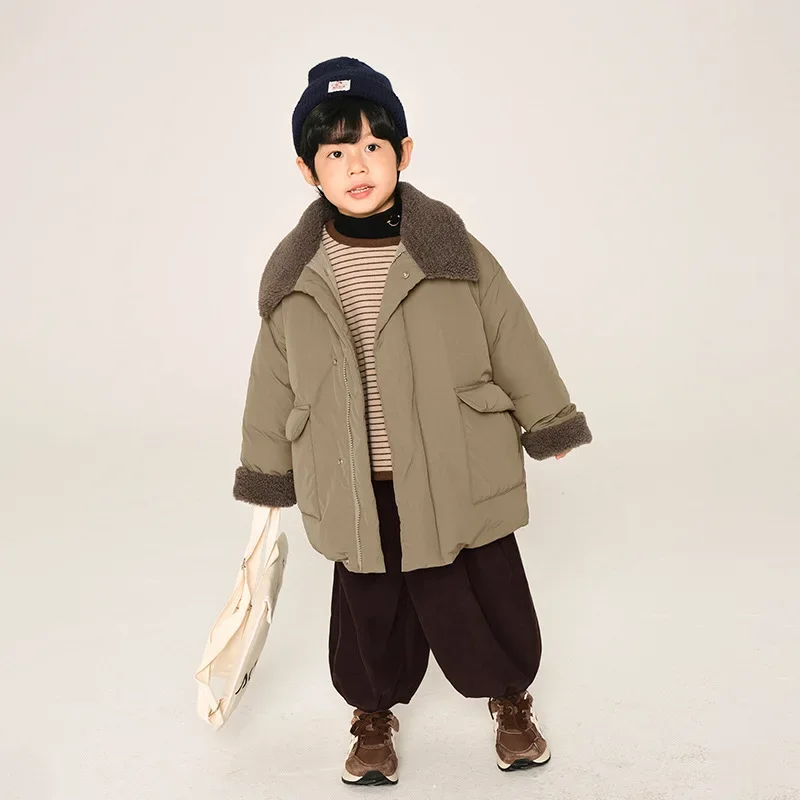 

Children's Clothing Boys' Down Jacket Medium To Long Winter Clothing Thickened Splicing Collar White Duck Down Jacket