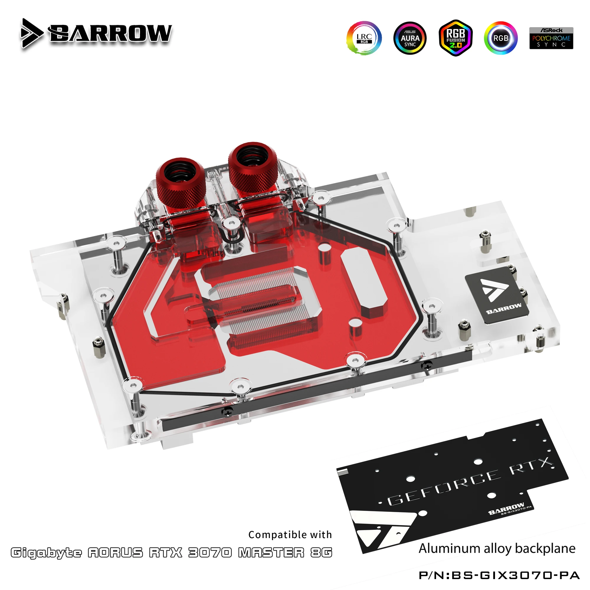 Barrow water block full coverage use for GIGABYTE RTX AORUS 3070 MASTER 8G GPU card Copper Radiator 5V Header A-RGB