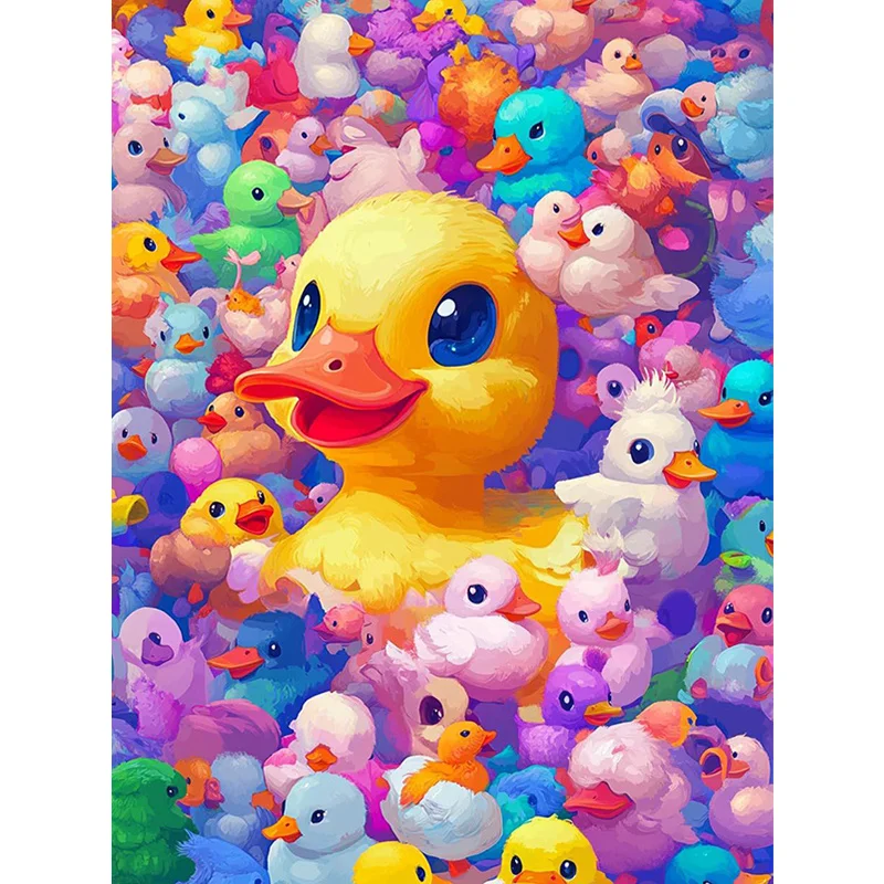 Niedliches Buntes Enten-Malen-nach-Zahlen-Set für Erwachsene Anfänger DIY Leinwand Stressabbau Heim-Wanddekoration Handwerk Geburtstagsgeschenk Rahmenlos