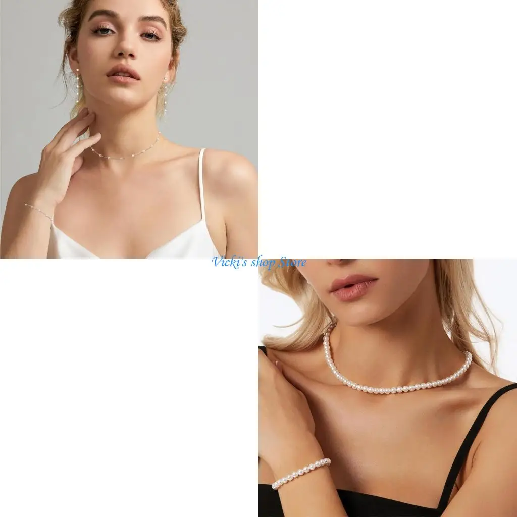 Elegant Two Layer Necklace Bracelet Set Imitation Pearls And Alloy Clavicle Chain Jewelry Perfect For Any Occasion