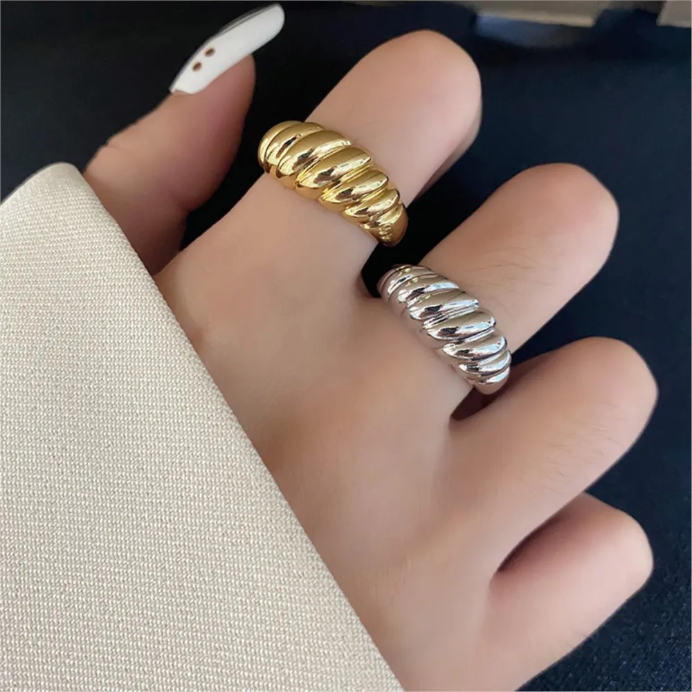 925 Sterling Silver Twisted Croissants Rings for Women Men Minimalist Chunky Geometric Texture Vintage Jewelry Gift Dropshipping